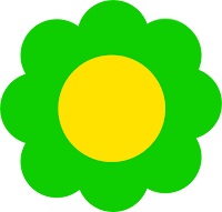 The simple flower shape is made up of green and yellow circles