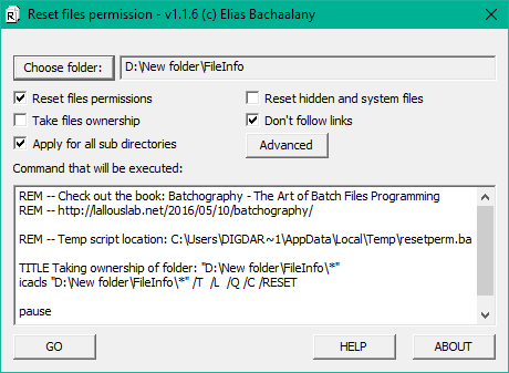 Reimposta l'autorizzazione del file NTFS