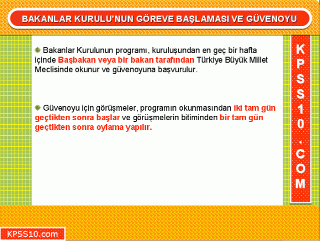 Bakanlar Kurulunun Göreve Başlaması ve Güven Oyu