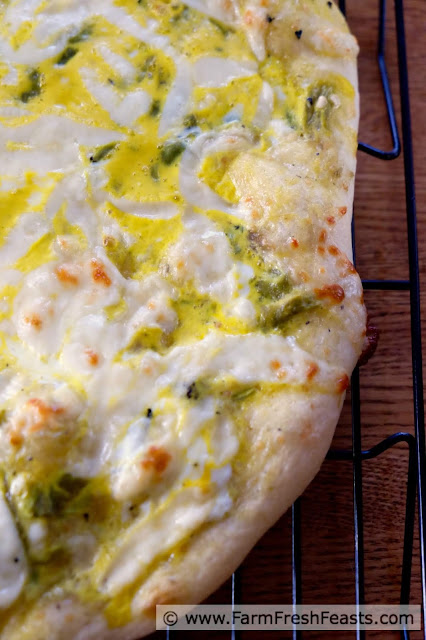 close up image of Easy Chile Relleno Pizza cooling on a cooling rack
