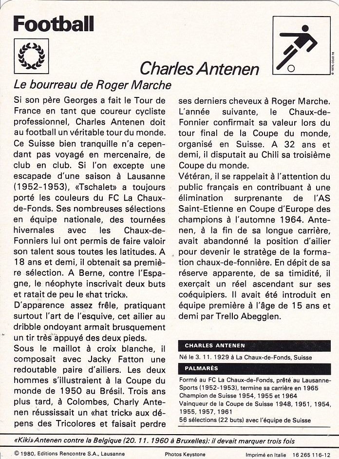 Football Yesterday & Today Charles Antenen, le bourreau de Roger