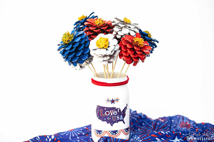 Patriotic Pinecone Flowers