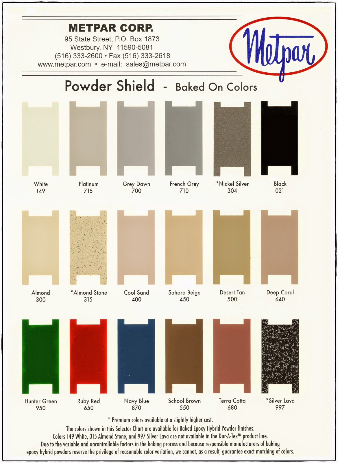 Metpar Toilet Partitions Color Chart