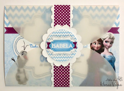 convite artesanal aniversário infantil personalizado princesas irmãs elsa ana anna frozen let go neve festa 1 ano aninho menina envelope papel vegetal delicado scrap scrapbook