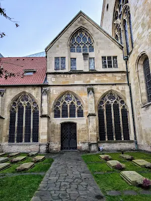 Courtyard garden and cemetery at St.-Paulus-Dom church in Muenster Germany