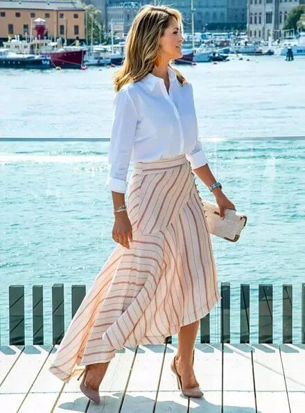 Princess Madeleine wore Aje pink cora silk linen striped skirt, Princess Leonore, Prince Nicolas and Princess Adrienne