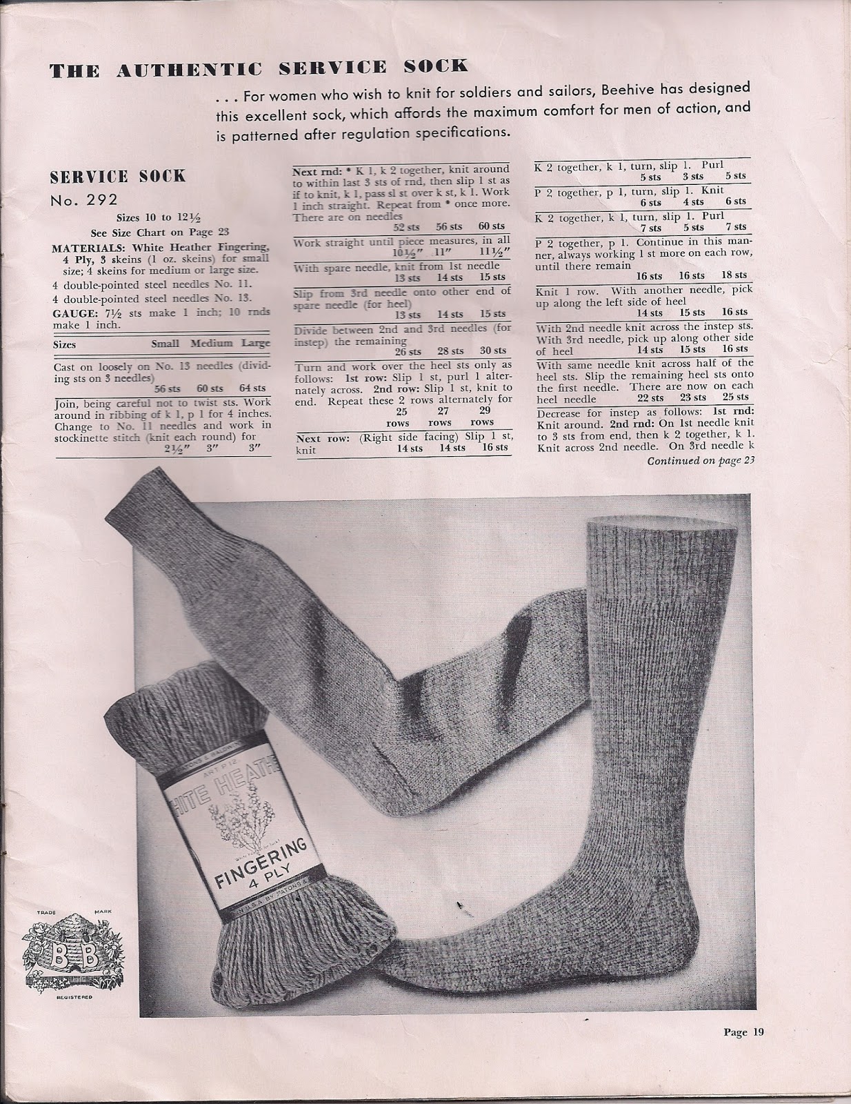 Apron History: Socks- Handknit by Beehive 1940