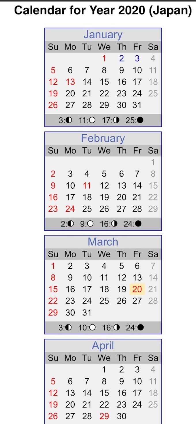 Japanese Calendar in English 
