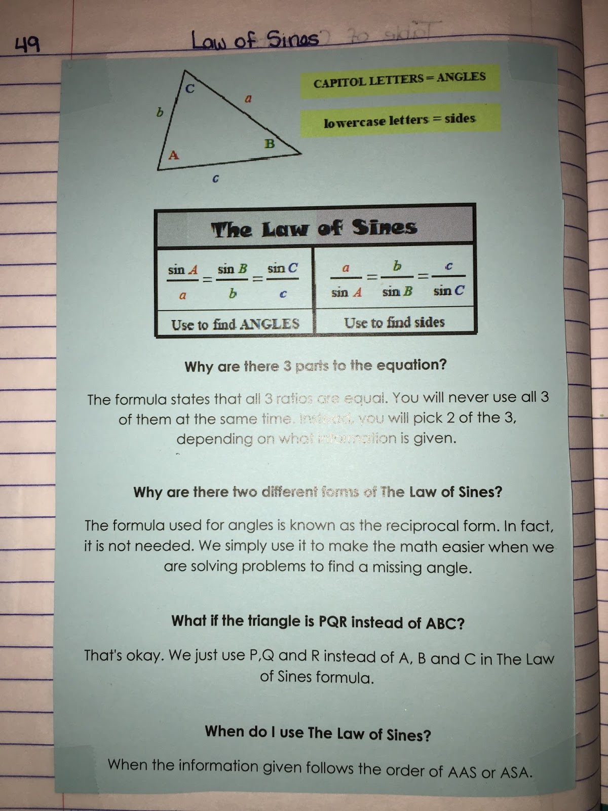 law of sines homework answers