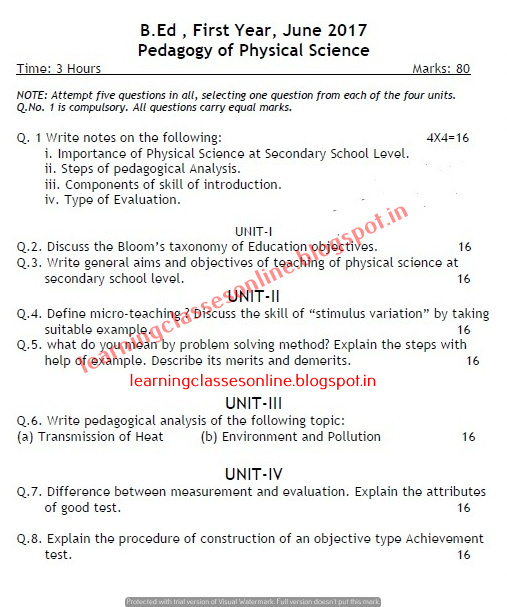 pedagogy of physical science question paper
