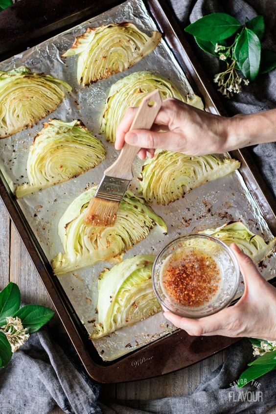 Roasted Cabbage Wedges with Lemon Garlic Butter Vegan Recipes