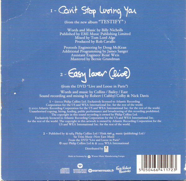 MUSICOLLECTION PHIL COLLINS Can't Stop Loving You CD 2Titres 2002 MUSICOLLECTION PHIL COLLINS Can't Stop Loving You CD 2Titres 2002