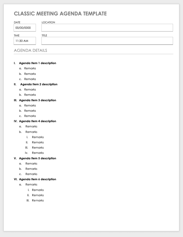Agenda Template Word 2010