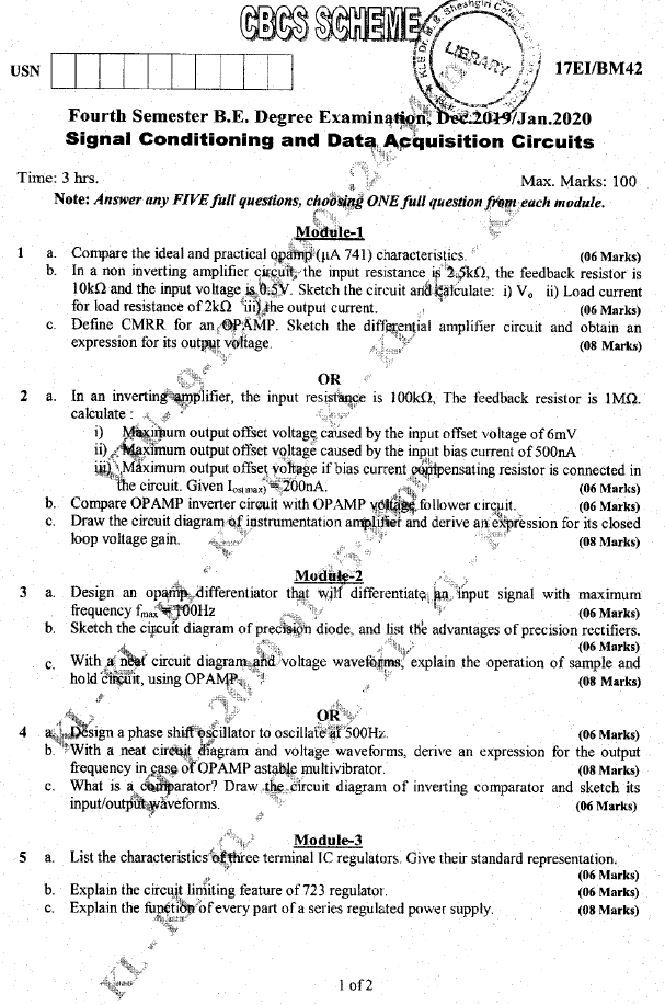 Visvesvaraya Technological University B.E. (CBCS) Fourth Semester 17EI/BM42 Signal