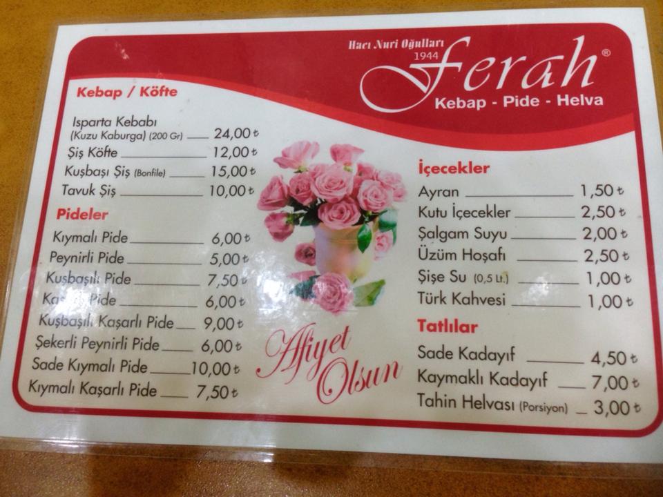 bursa kebap evi fiyat listesi
