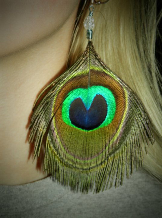 Contradictions: Beaded Peacock Feather Earrings [SOLD]