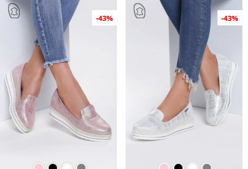 Slip-On Augusta albi. argintii iefitni din piele naturala Slip-On Augusta albi. argintii iefitni din piele naturala