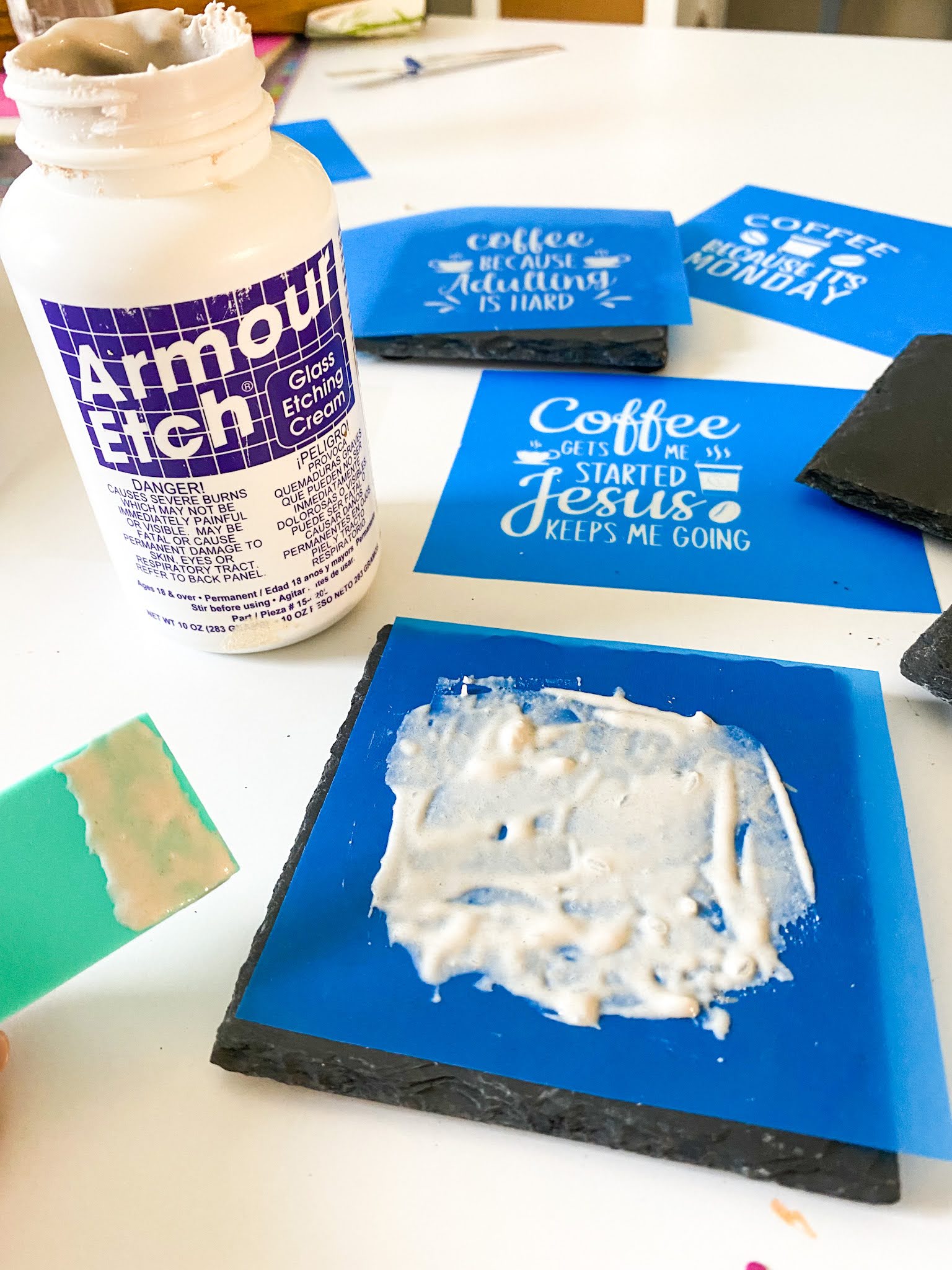 Monogram Glass Etching DIY Coaster Kit: Make Your Own 6 Coasters, Etching  Cream, Brush, Free How to Etch CD + 2 Reusable Stencil Sheets; (Monogram  Old