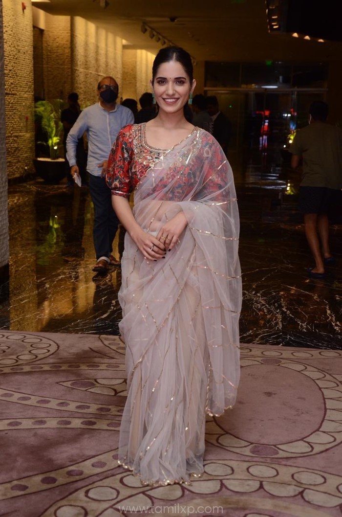 Telugu Actress Ruhani Sharma transparent saree stills