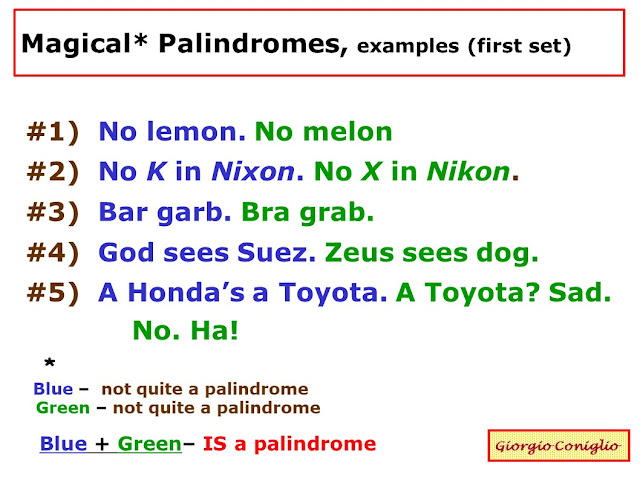wordplay; palindromes; magic palindromes; Giorgio Coniglio