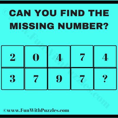 Can you Find the Missing Number? Row 1: 2 0 4 7 4, Row 2: 3 7 9 7 ?