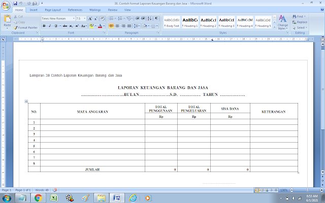 Contoh Laporan Keuangan Barang dan Jasa Urusan Administrasi Keuangan Sekolah