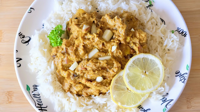 Creamy Korma Curry on a white plate