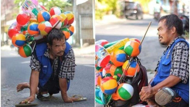 Demi Nafkahi Keluarganya, Pak Setu Rela Merangkak dengan Tangan Sambil Berjualan Balon Sejauh 45 Km