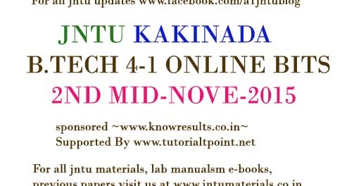 Jntuk B Tech 4 1 2nd Mid Online Bits November 2015 Examinations Jntu Materials Jntu Updates Jntu Materials Previous Papers Syllabus