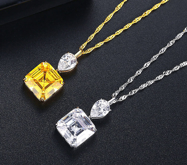 典雅富貴雙色方形鋯石 925純銀項鍊