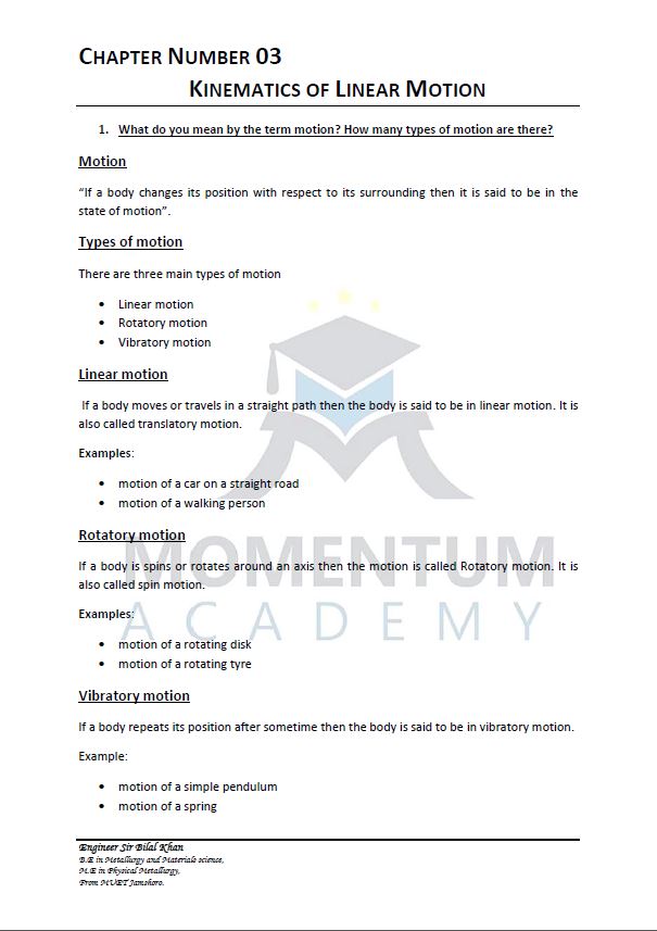 Matric Physics Chapter No 03 Kinematics Of Linear Motion Momentum