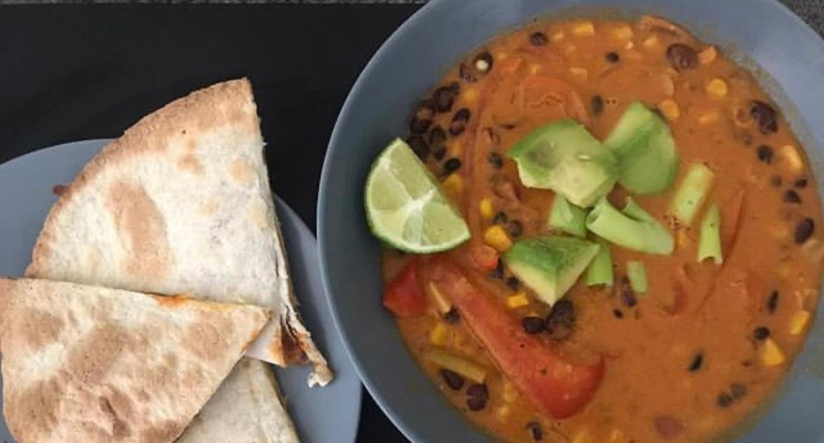 Mexican Soup with Tomato Quesadillas