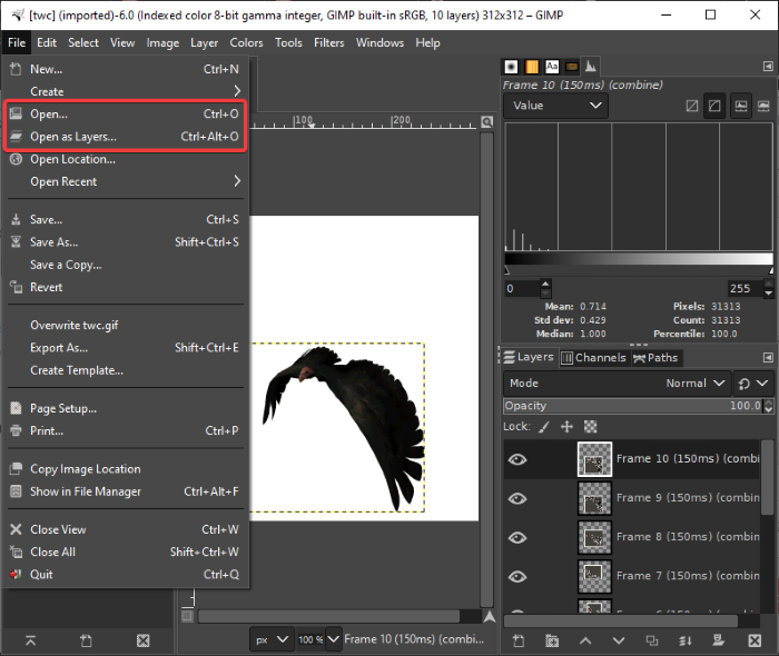 GIMPを使用してアニメーションGIFのフレームを編集する