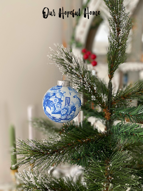 DIY chinoiserie Christmas ornament ball flocked tree