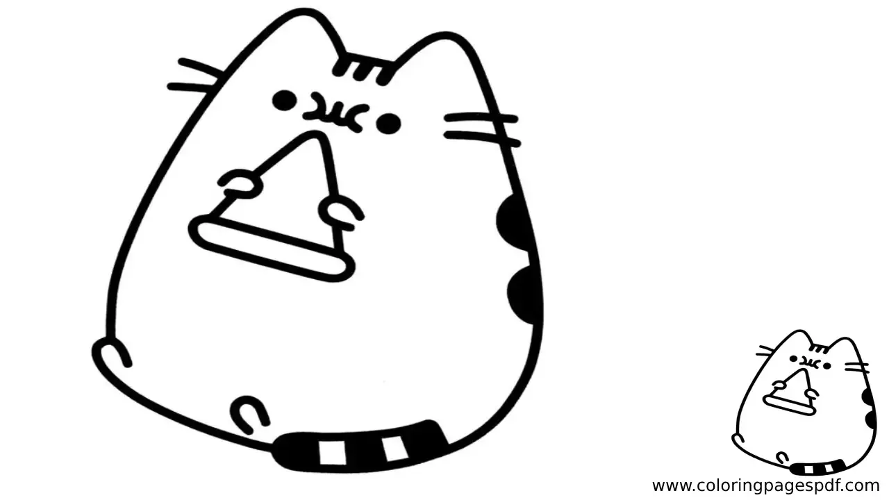 Coloring Page Of A Fat Cat Eating A Pizza