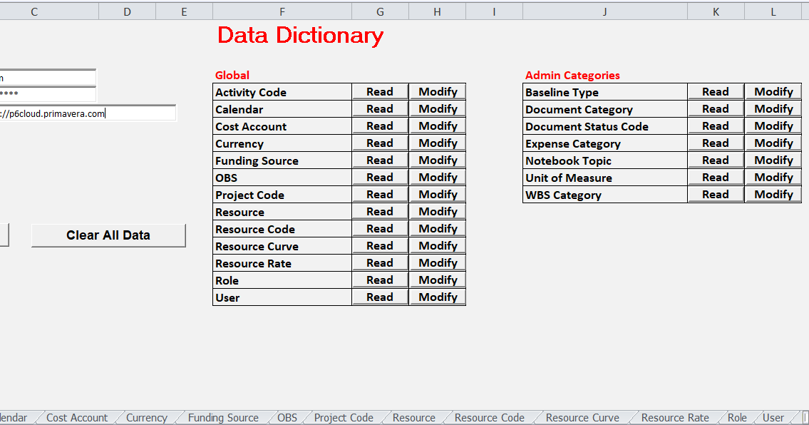 Technology Blender Dictionary Excel Utility Using P6 EPPM  Services