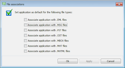 Software screen shot showing selectable boxes for email file formats.