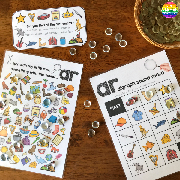 Printable Digraph Activities - Sound Mazes and I Spy Games for the controlled R digraph sounds perfect for Word Work or Literacy Centers | you clever monkey