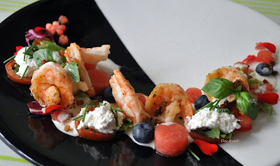Wassermelone mit Gambas Wassermelone, Gambas