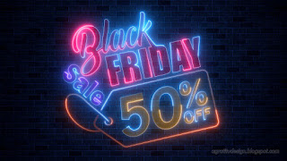 Black Friday 50 Percent Off Sale Colorful Neon Glow Half Light With Dark Brick Tiles Wall Texture Background