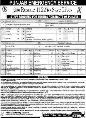 Join Rescue 1122 Punjab Emergency Service via PTS-Rescue 1122 Jobs