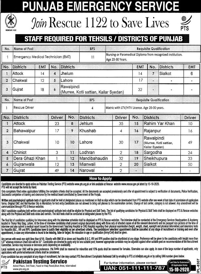  Join Rescue 1122 Punjab Emergency Service via PTS-Rescue 1122 Jobs