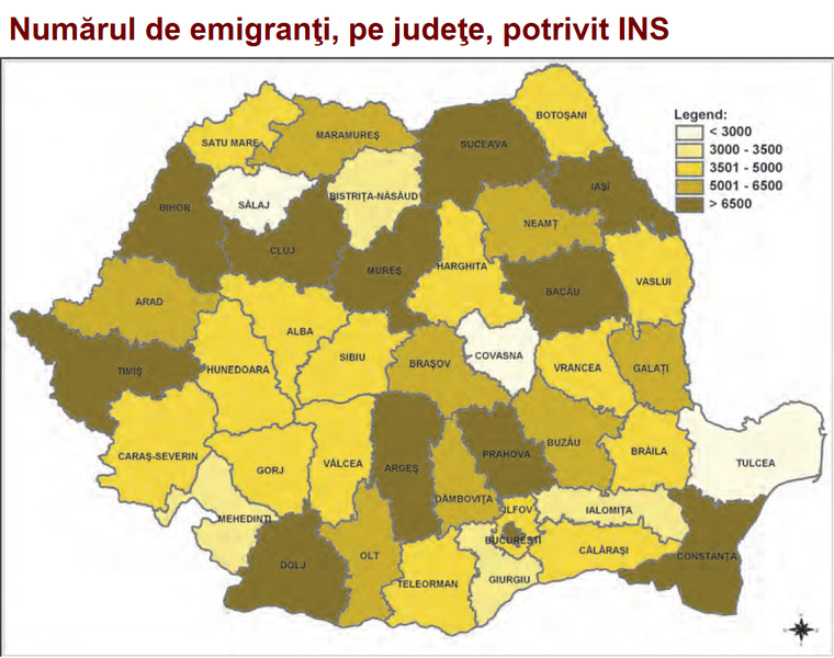 Număr emigranți români pe județe