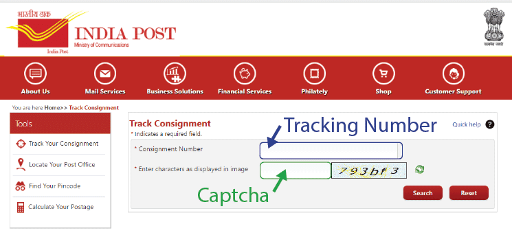 India post tracking number