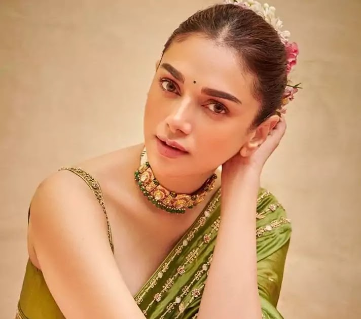 Aditi Rao Hydari in green organza silk saree