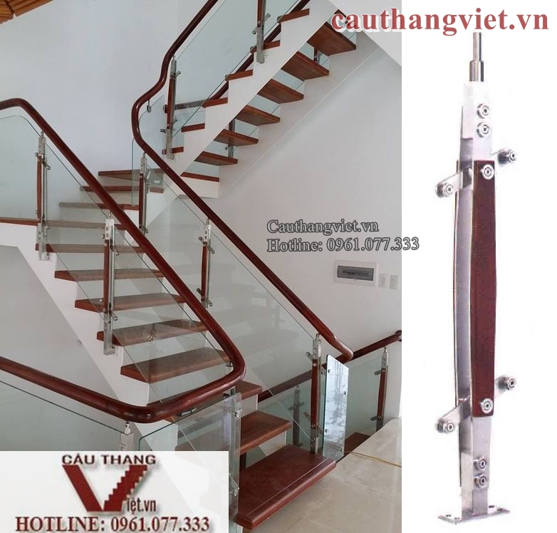 BỘ SƯU TẬP 50 MẪU CẦU THANG KÍNH TAY VỊN GỖ ĐẸP RẺ Ở HÀ NỘI