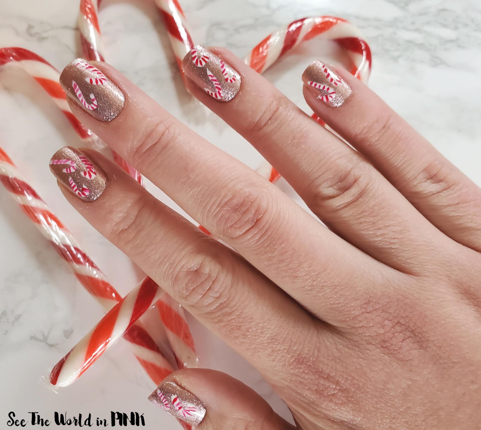 Manicure Monday - Mini Candy Cane Nail Art | See the World in PINK