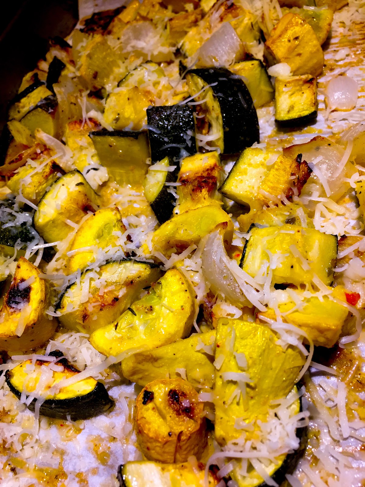 Ain't no cooking like Momma's Oven Roasted Zucchini Squash and Onions