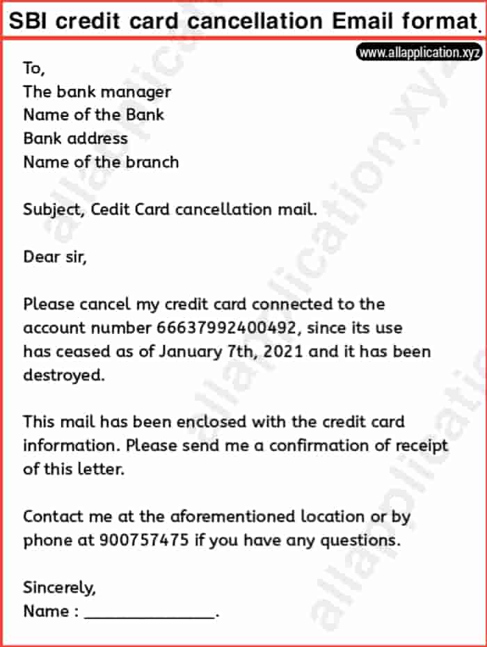 SBI Credit Card Cancellation Email Format (2021).