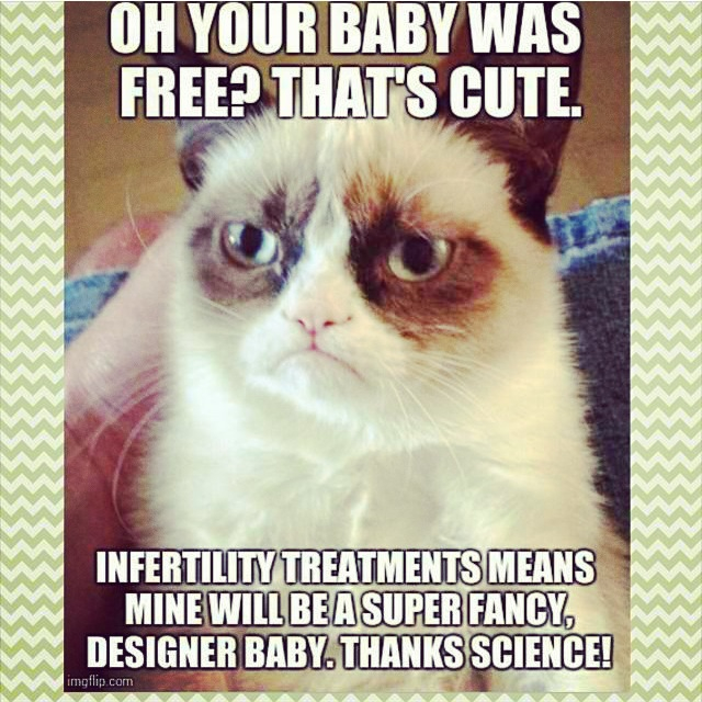 Oh your baby was free? That's cute. Infertility treatments means mine will be a super fancy, designer baby, thanks science! - funny infertility humor